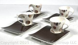 Set of Four (4) Villeroy & Boch Luxembourg Germany Porcelain Cups and Snack Plates