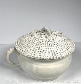 Ironstone Chamber Pot With Crochet Covered Lid