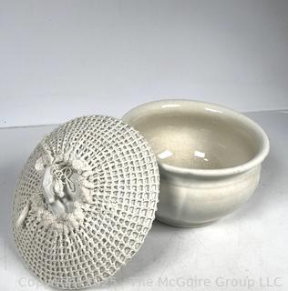 Ironstone Chamber Pot With Crochet Covered Lid