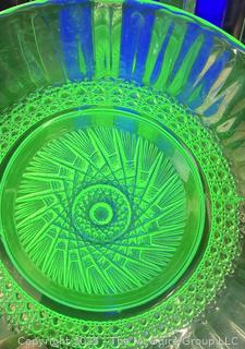 Five (5) Pieces of Depression Glass Including Uranium Glass