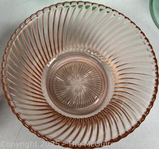 Five (5) Pieces of Depression Glass Including Uranium Glass