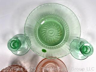 Five (5) Pieces of Depression Glass Including Uranium Glass