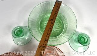Five (5) Pieces of Depression Glass Including Uranium Glass