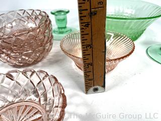 Five (5) Pieces of Depression Glass Including Uranium Glass