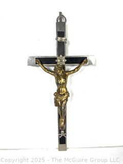 Brass and Wood Wall Mount Crucifix