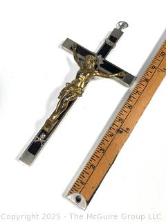 Brass and Wood Wall Mount Crucifix
