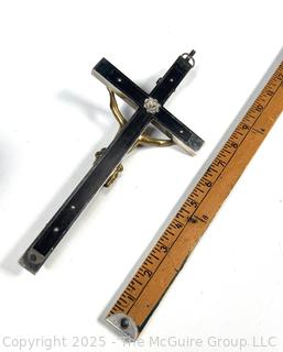 Brass and Wood Wall Mount Crucifix