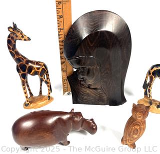 African Carved Wood Animals, Statue and Box