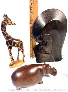 African Carved Wood Animals, Statue and Box