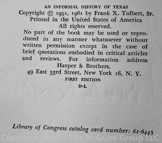 Three (3) Books on Texas by Frank X Tolbert, One Signed by Author