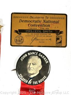 Political Memorabilia Including Delegate Badge to 1932 Democratic National Convention in Chicago