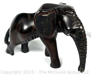 Two (2) Carved Elephants and One (1) Cloisonne Enamel Owl