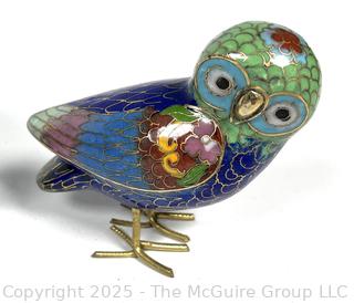 Two (2) Carved Elephants and One (1) Cloisonne Enamel Owl