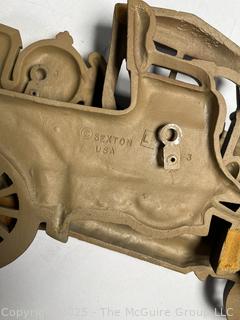 Three (3) Sexton Metal Car Wall Hangings Antique Cars; Drafting tools in storage case; and Vintage Ledger Book