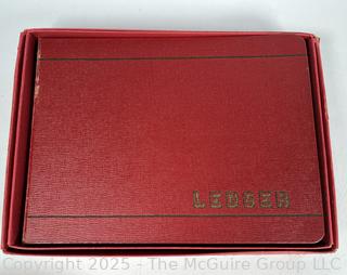 Three (3) Sexton Metal Car Wall Hangings Antique Cars; Drafting tools in storage case; and Vintage Ledger Book