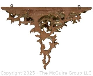 Italian Florentine Hand Carved Gilt Wood Composite Wall Shelf Brackets.  Some damage.