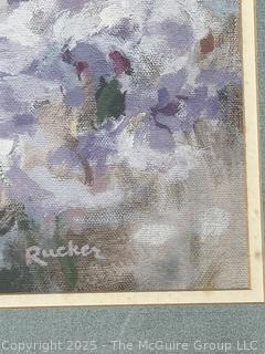 Large Framed Under Glass Print of Young Girl in Flowers by Artist Rucker. 