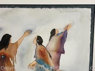 Framed Under Glass Original Watercolor Titled "Bringing Down the Moon" by Artist Carol Grigg.  35.5" x 43".