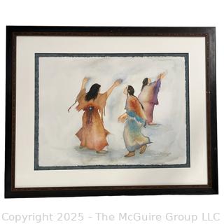 Framed Under Glass Original Watercolor Titled "Bringing Down the Moon" by Artist Carol Grigg.  35.5" x 43".