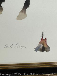 Framed Under Glass Print Titled "Learning Winters Camp" by Artist Carol Grigg. 27 x 40"