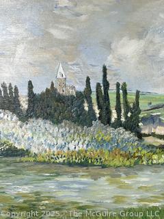 Framed Oil on Canvas of Landscape with Castle Signed by Artist John Kearns, 1972.  34 x 40"