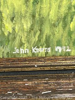 Framed Oil on Canvas of Landscape with Castle Signed by Artist John Kearns, 1972.  34 x 40"