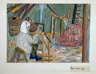Unframed Pastel on Paper of Weaver by Japanese Art Student