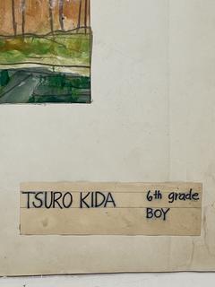 Unframed Paint and Pen on Paper of House by Japanese Art Student.