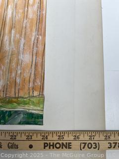 Unframed Paint and Pen on Paper of House by Japanese Art Student.
