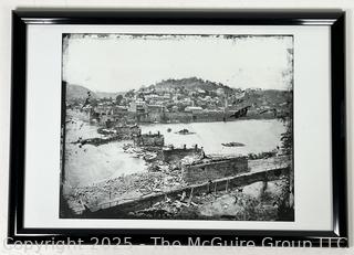 Framed Under Glass Print of Photograph of Ruins of B&O Railroad Bridge at Harpers Ferry, 1861. 14 x 20"