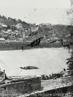 Framed Under Glass Print of Photograph of Ruins of B&O Railroad Bridge at Harpers Ferry, 1861. 14 x 20"