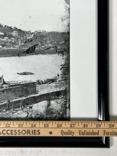 Framed Under Glass Print of Photograph of Ruins of B&O Railroad Bridge at Harpers Ferry, 1861. 14 x 20"