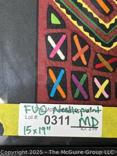 Framed Under Glass Latin American Fabric Mola. 15 x 19"