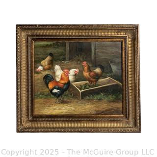 Framed Print on Canvas of Roosters and Hens.  28 x 32"