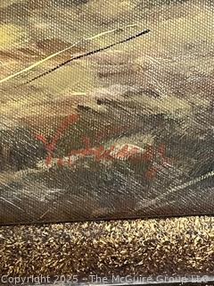 Framed Print on Canvas of Roosters and Hens.  28 x 32"