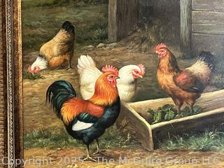Framed Print on Canvas of Roosters and Hens.  28 x 32"