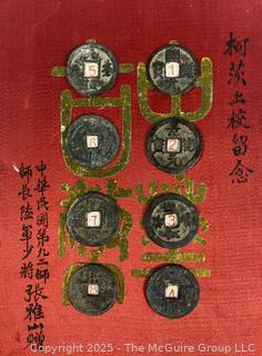 From the Estate of US Army Col. Charles F. Coates, the Recipient of WW II Legion of Merit and Silver Star Honors, his Military Memorabilia Circa 1958-59 While Serving in Taiwan as a Senior Military Advisor (MAAG) to the ROC Second Field Army.  Items Include Correspondence, Citations, Banners, Photos,  and Gifts Presented to Him by Major General Chang Yat-San, National Chinese Army, of 8th-14th Century  Coins Excavated From Pescadores Islands.  See the more than 200 Photos Posted in the Photo Gallery. Historical Military and Political Interest.   