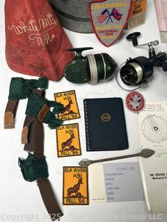 Collection of Fishing Tackle AND Vintage Boy Scouting Patches