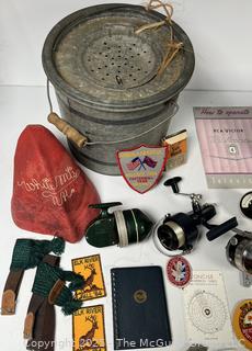 Collection of Fishing Tackle AND Vintage Boy Scouting Patches