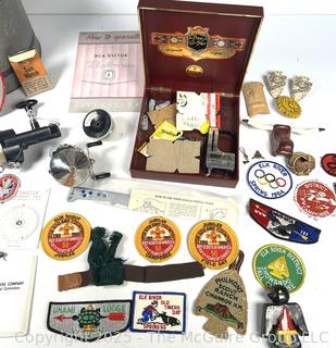 Collection of Fishing Tackle AND Vintage Boy Scouting Patches