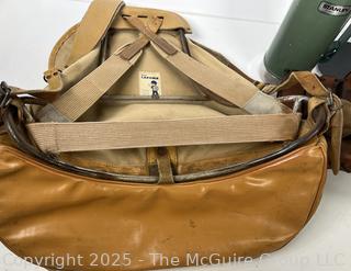 1950's Distressed Sac LaFuma French Rucksack Canvas Military Hiking Bag, Stanley Thermos; Bristle Boot Cleaner and Early Wynn Endorsed Sears Baseball Gove and Ball. 