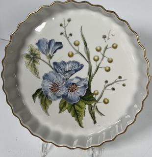 Two (2) Spode Pie Plates, Yellow Pyrex Casserole and Corningware Baking Dish