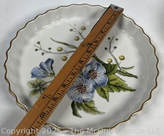 Two (2) Spode Pie Plates, Yellow Pyrex Casserole and Corningware Baking Dish