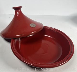 Red Emile Henry Tagine and White Signature Serving Pot