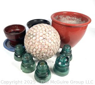 Garden Planters, Gazing Ball and Glass Insulators