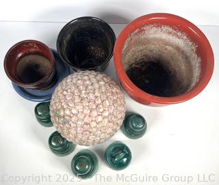 Garden Planters, Gazing Ball and Glass Insulators