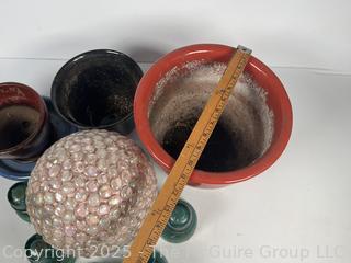 Garden Planters, Gazing Ball and Glass Insulators