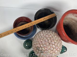 Garden Planters, Gazing Ball and Glass Insulators