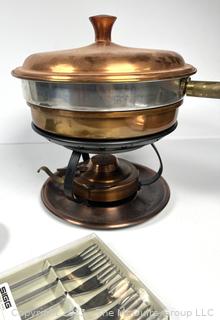 Cookware Including Copper Fondue Set and Cornbread Mold 