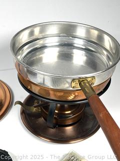 Cookware Including Copper Fondue Set and Cornbread Mold 